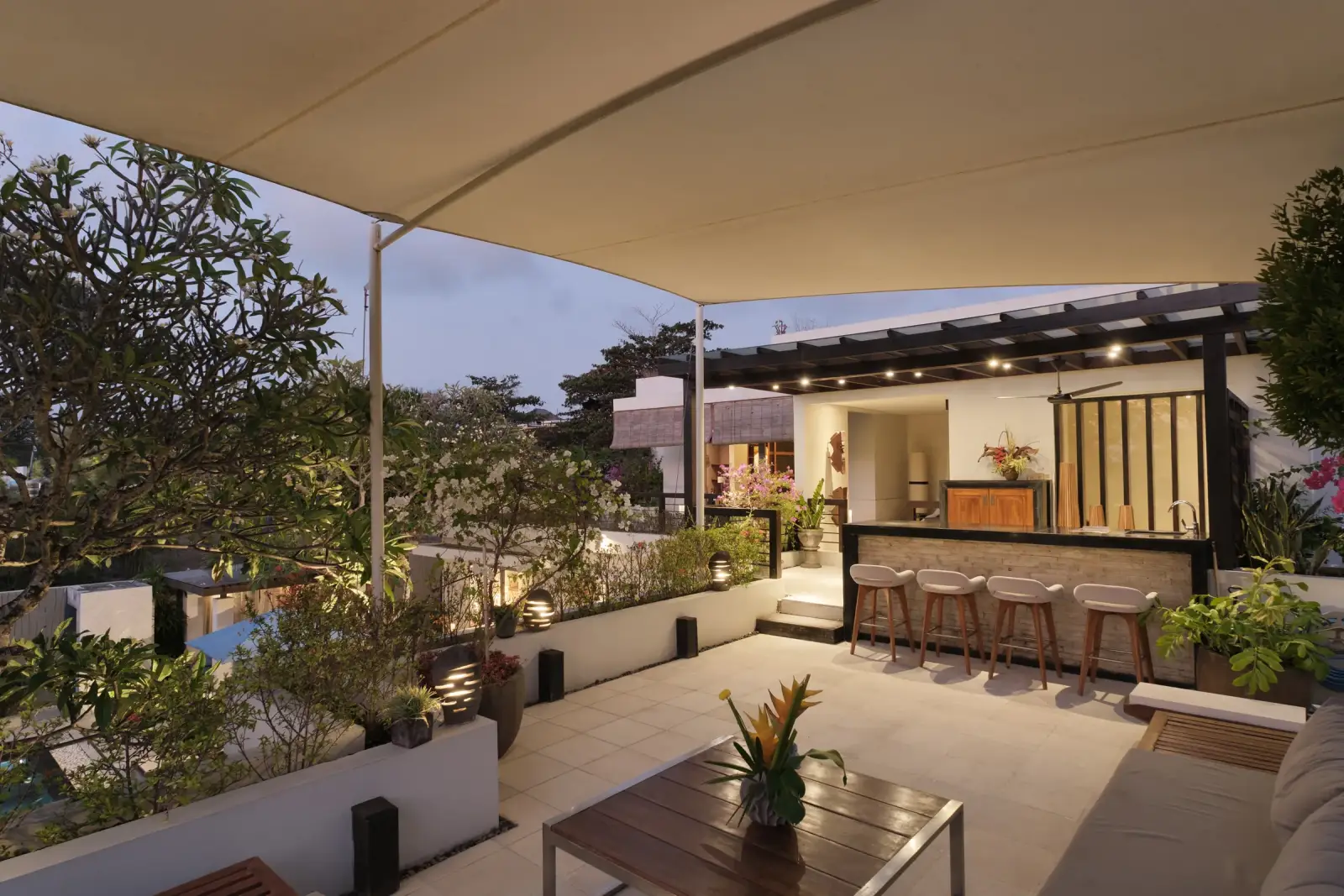 Villa Camellia — Rooftop terrace at dusk